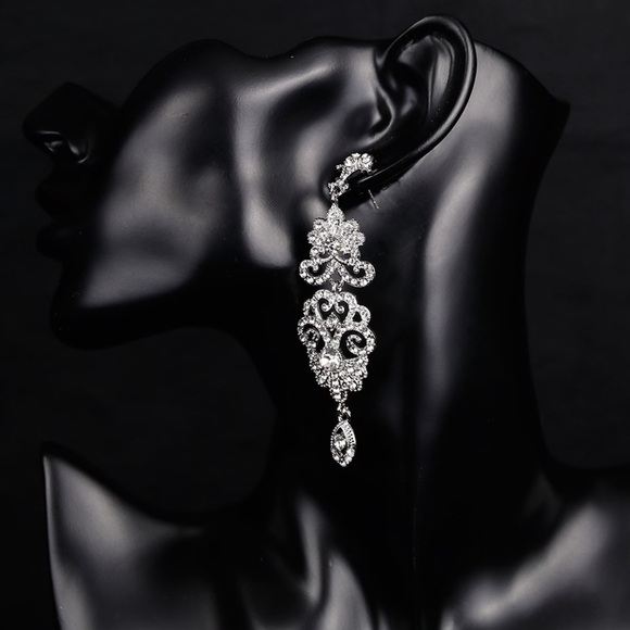 Clip On Chandelier clear crystal drop vintage rhinestone earrings bridal New - Picture 3 of 6